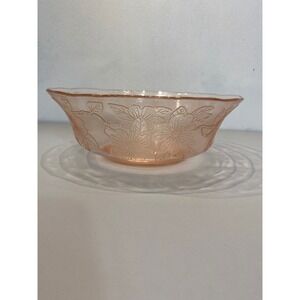 Vintage‎ Pink Depression Glass Floral Etched Bowl Dessert Candy Dish